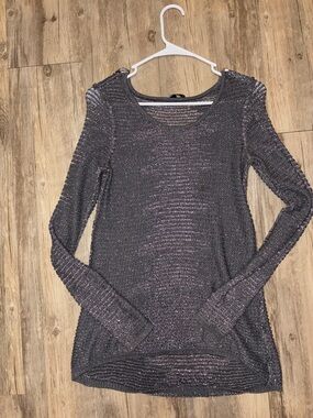 Rock & Republic Metallic Heathered Gray Knit Top